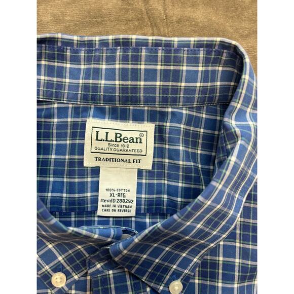 LL Bean Shirt Mens XL Reg Button Down Blue‎ Check Long Sleeve Business Casual - Picture 4 of 6
